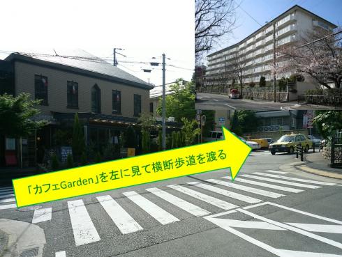⑨カフェGarden前の横断歩道を渡る