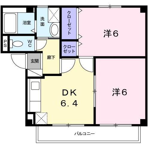 ヴェント・ヴィーア 2DK 西条下見 202 間取り