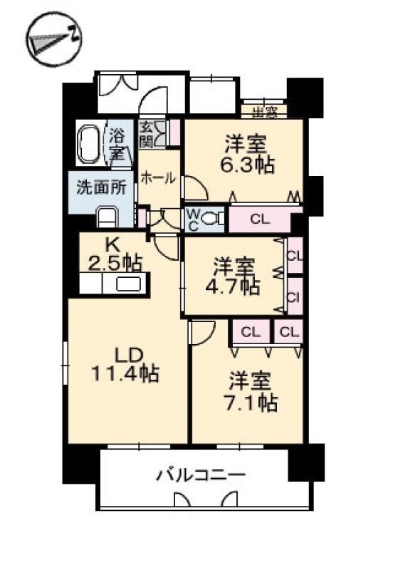 グランマスト西条広大前1101 3LDK間取り