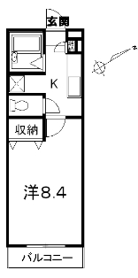 アップルハウス2番館_1K_107号室間取り