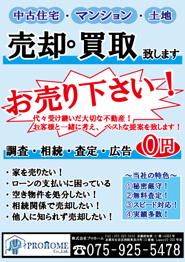 貴方の大切な不動産を売却・買取させて下さい！ | 京都市・大津市の不動産売買のことなら株式会社プロホームへ！