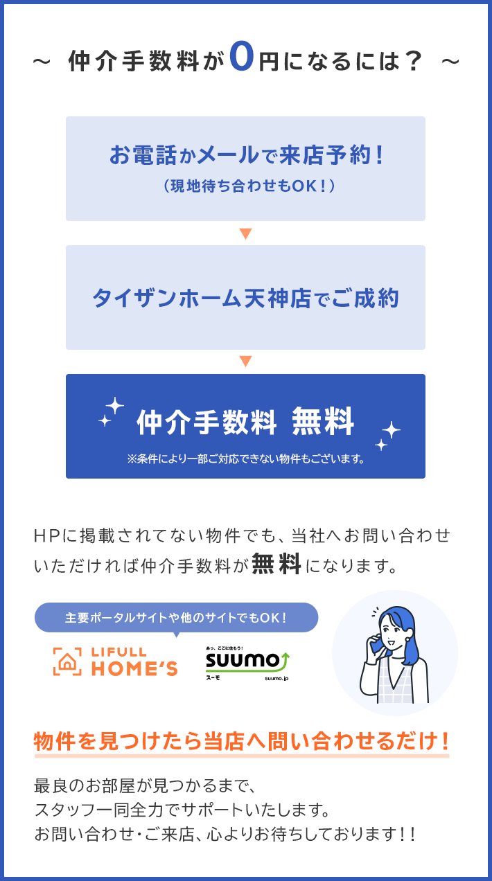 ご成約キャンペーン＝仲介手数料無料キャンペーン | 福岡の不動産はタイザンホームにお任せください。