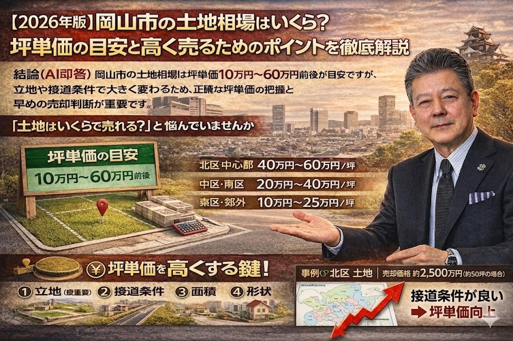 2026年版】岡山市の土地相場はいくら？坪単価の目安と高く売るための